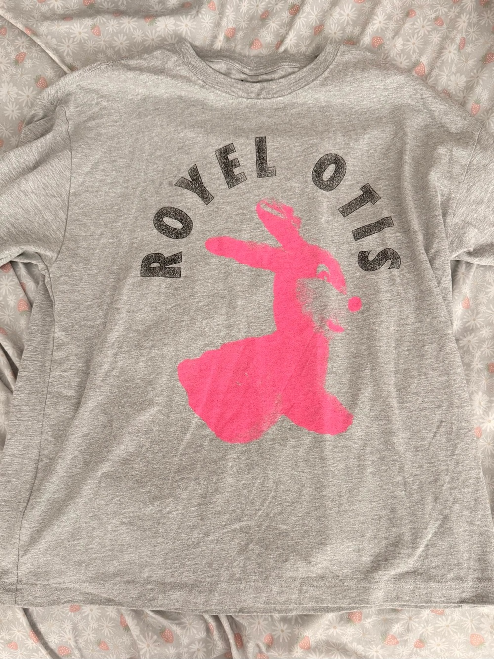 Royel Otis Gray Short-Sleeve Tee with Pink Bunny Graphic tour Tee